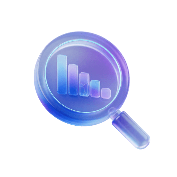 Magnifying glass over a bar chart