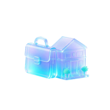 Briefcase beside a small office building