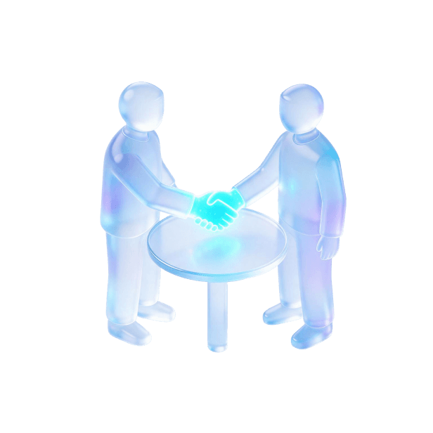 Two people shaking hands across a table