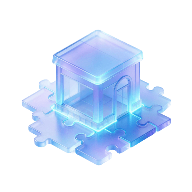Small building standing on fitted puzzle pieces