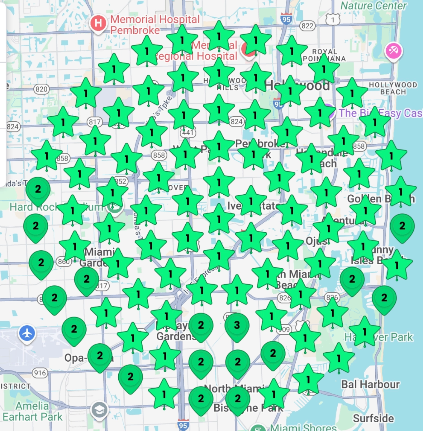 Geo-grid rank tracking example across a service area